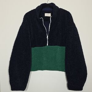 Sincerely Jules Navy and Green 3/4 Zip Up Sweater